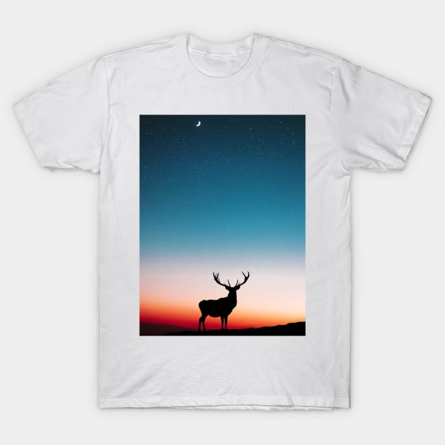 Deer in the Night T-Shirt by sherifarts